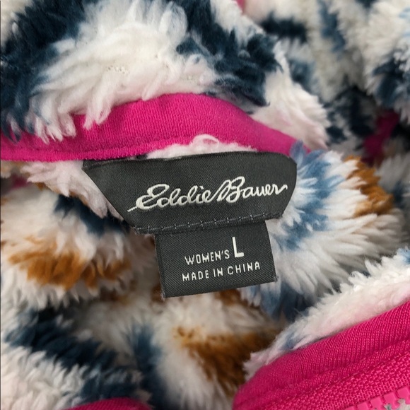 Eddie Bauer Pullover Tribal Aztec Boho Plush Teddy Fleece Size Large - Picture 4 of 10